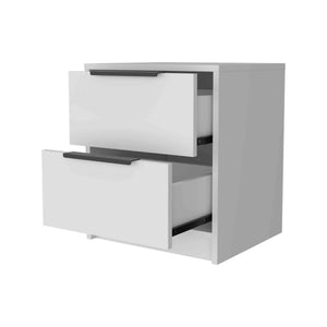 English Elm Washington White Nightstand with Two Large Drawers and Open Shelf — Elegant Compact Bedroom Storage B128P148987