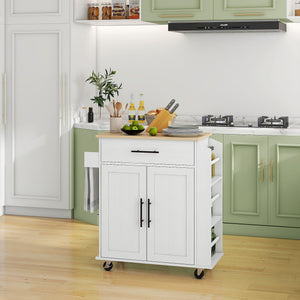 English Elm Homcom Rolling Kitchen Island With Charging Station, Spice Rack & Towel Bar For Organized Cooking W2225P200732