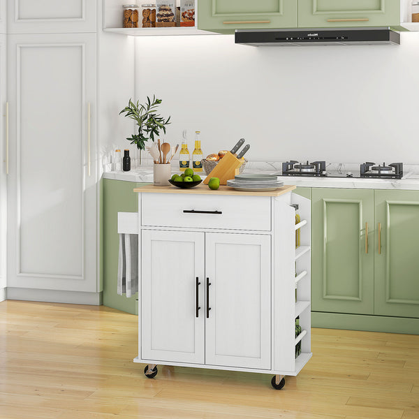 English Elm Homcom Rolling Kitchen Island With Charging Station, Spice Rack & Towel Bar For Organized Cooking W2225P200732