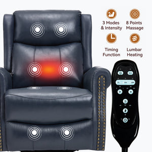 English Elm Heat Massage Rocker Swivel Recliner in Genuine Leather with Lumbar Relief for Living Room W3224S00012