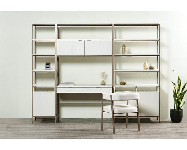 Sunpan AMBROSE Modular Wall Desk - Elegant Cream Oak & Champagne Gold Storage Solution for Modern Spaces 107643