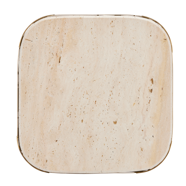 Sev Travertine Accent Table – Modern Gold-Finished Design with Natural Stone Top for Chic Interiors