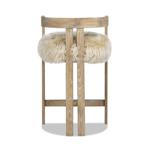 English Elm Jennifer Taylor Home - Millwick Rustic 26.5" Low Back Counter Stool with Genuine New Zealand Sheepskin Fur, Blonde Finish B2719P281851