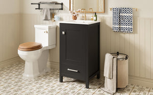 English Elm 18-Inch Modern Bathroom Vanity with Ceramic Sink, Soft-Close Doors, Divider Drawer & Adjusting Feet Black N729P334854B