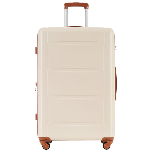 English Elm 2 Piece Abs Hard Shell Spinner Luggage Set with Tsa Lock Expandable Travel Suitcases Khaki+Brown N732P198744K