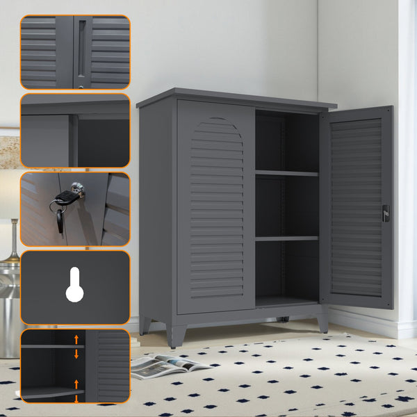 English Elm 47'' Heavy-Duty Metal Tool Storage Cabinet Slate - Space-Saving Wall Mount, Adjustable Shelves, Pegboard Organizer W3387P351632