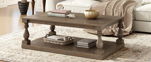 English Elm U_style Pine Veneer Coffee Table with Sculptural Turned Legs for Classic Living Room Decor Brown N711P407149D