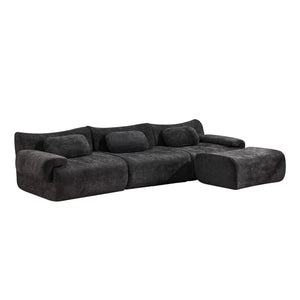 English Elm Modular Chenille Deep Seat Sectional Sofa with Bamboo Frame for Living Room Lounge Black W1829S00071