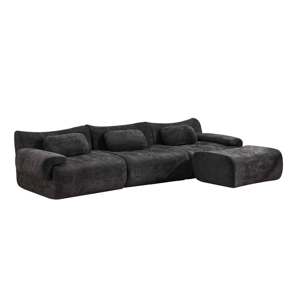 English Elm Modular Chenille Deep Seat Sectional Sofa with Bamboo Frame for Living Room Lounge Black W1829S00071