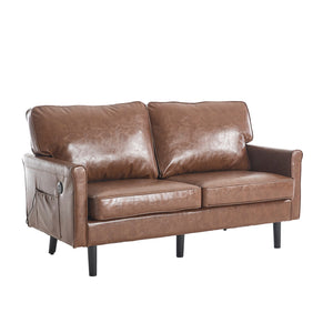 English Elm Loveseat Mid Century Modern Two-Seater Sofa with USB Type-C Charging, Removable Zipper Covers, Durable Wood Legs Brown PU W395P238821