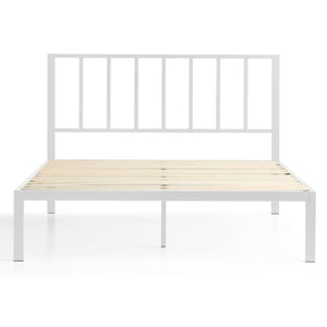 English Elm Metal Platform Bed King White with Vertical Bar Headboard, Powder-Coated Steel Frame, Wood Slats, Sturdy Support B350P394568
