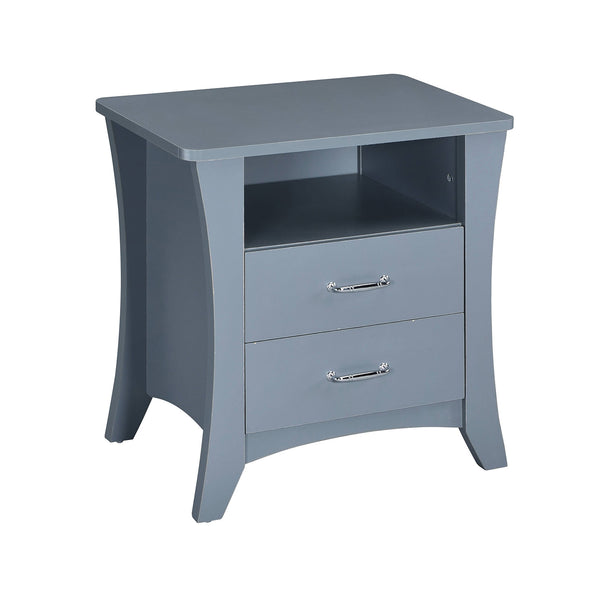 English Elm Nightstand with Curved Trim and Open Top Shelf, 2 Drawers in Gray with Silver Bar Pulls — Stylish Storage B016P256528