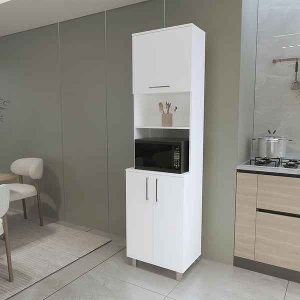 English Elm Hansen Kitchen Pantry White - Engineered Wood Storage Cabinet with Lift-Up Upper, Adjustable Shelves, Metal Legs B092S00273