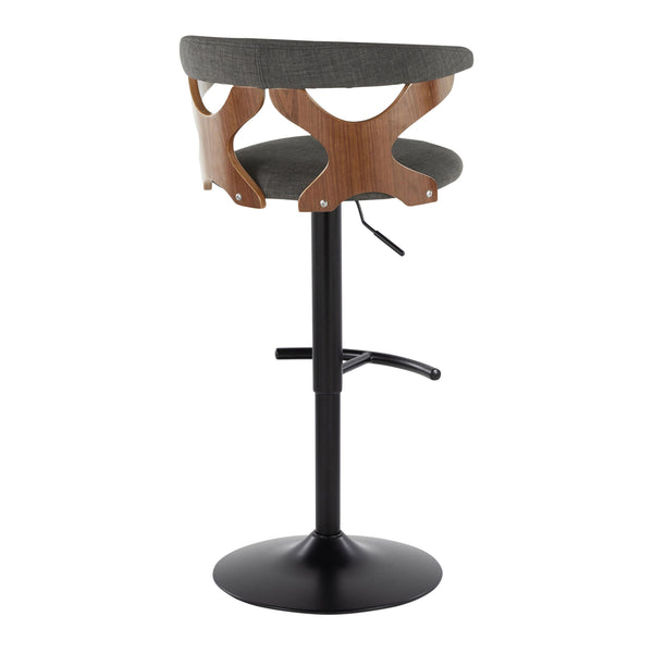 English Elm Gardenia Modern Adjustable Barstool Set Of 2 With Swivel, Charcoal Fabric & Black Metal Base B202S00854