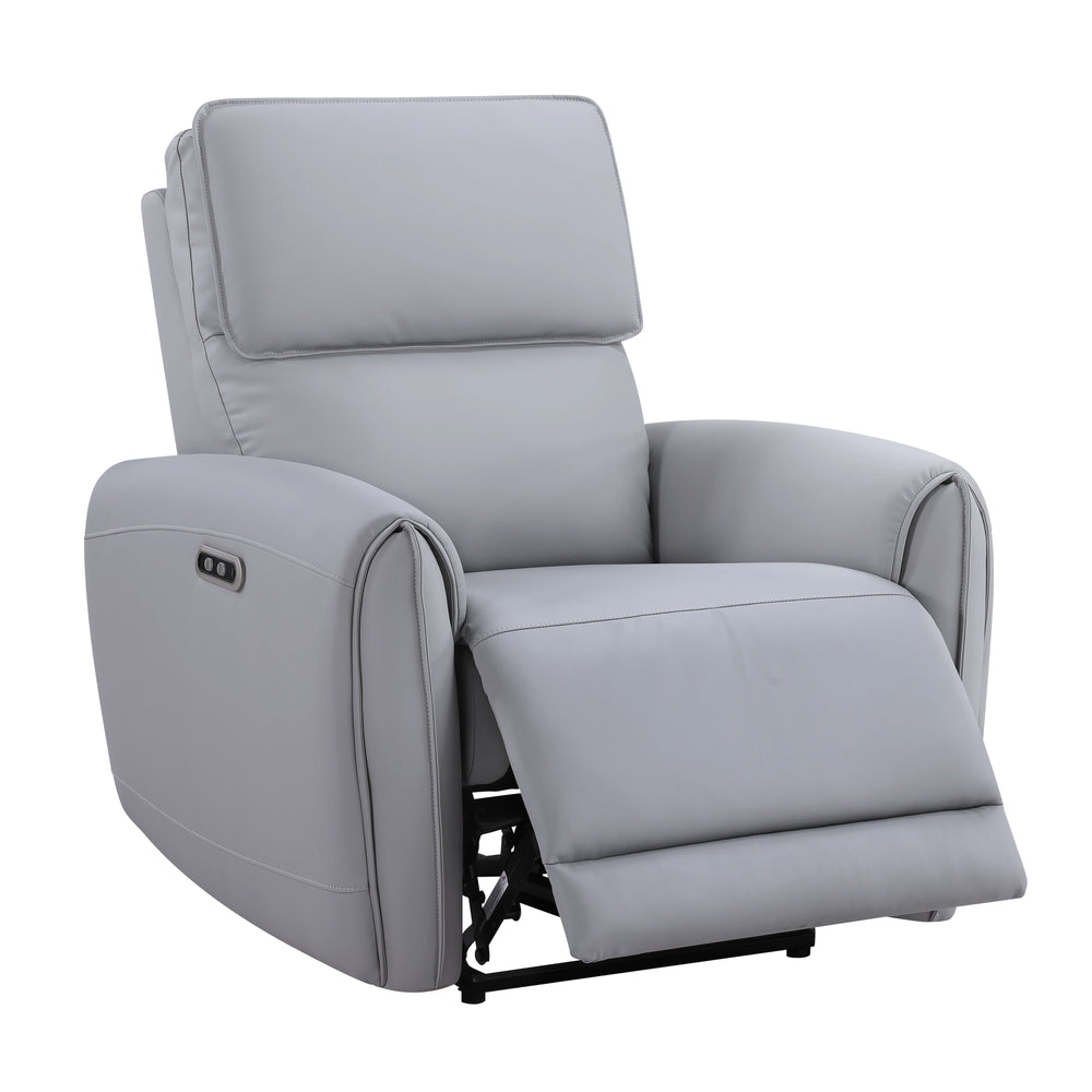 English Elm Jeromie Gray Faux Leather Power Recliner with USB/Type-C, Pocket Coil Seats & Solid Wood Frame B2726P375961
