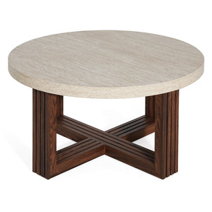 English Elm Round Marble Pattern Coffee Table with Cross Wood Base for Modern Living Rooms N770P365808M