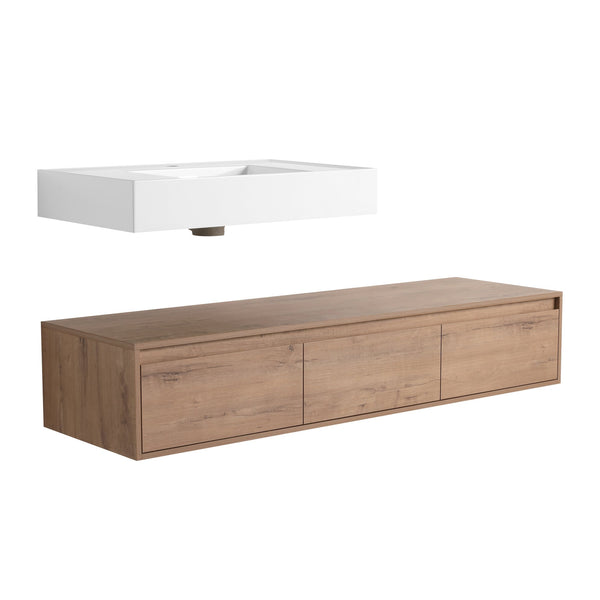 English Elm 60-Inch Wall-Mounted Bathroom Vanity With Stylish Resin Sink, Soft-Close Drawers & Modern Design W999S00355