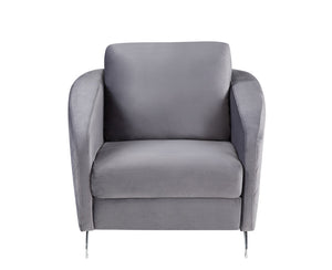 English Elm Livia Gray Velvet Diamond Tufted Sofa Set with Chrome Legs for Glam Living Rooms B2749S00168