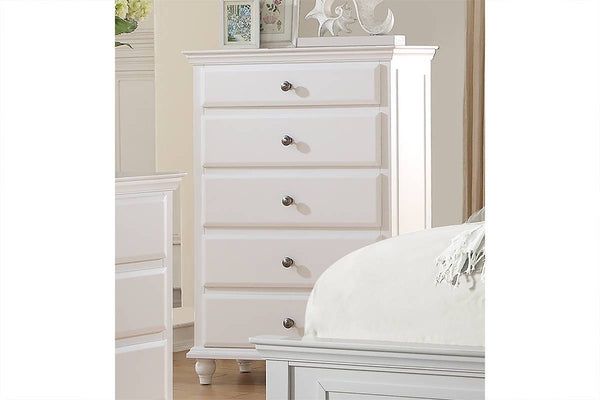 English Elm Modern White Five Drawer Tall Chest Poplar Frame Bedroom Storage Organizer B011P448740
