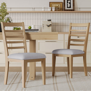 English Elm Farmhouse Ladder Back Dining Chairs Rubberwood Frame Upholstered Seat Set of 2 Natural+Beige N752P272064N