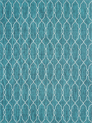 Unique Loom Outdoor Trellis Links Trellis Machine Made Trellis Rug Teal, Ivory 9' 0" x 12' 0"