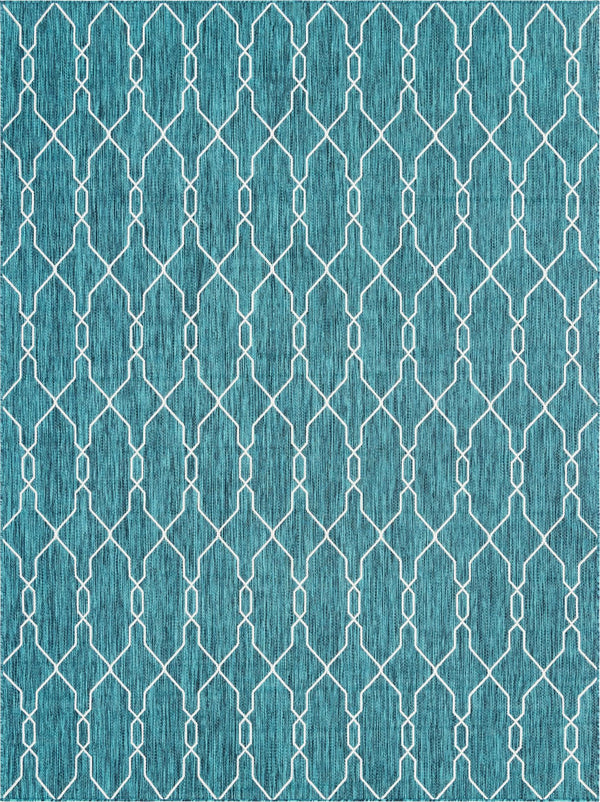 Unique Loom Outdoor Trellis Links Trellis Machine Made Trellis Rug Teal, Ivory 9' 0" x 12' 0"
