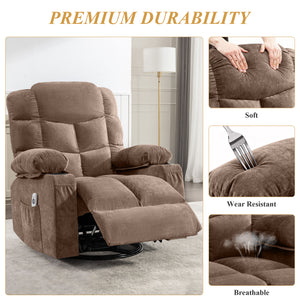 English Elm Oversized Swivel Recliner with Massage Heating Linen Upholstery and Usb Port Brown W1521P411662