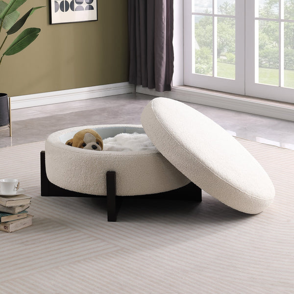 English Elm 02 Ottoman Beige Chenille Modular U-Shaped Sofa Piece — Versatile, High-Elastic Comfort, Easy Assemble W1099P361839