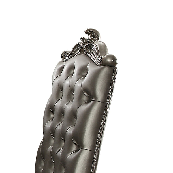 English Elm Silver Tufted Counter Height Chairs Set of 2 — Antique Platinum Finish, Decorative Border, Comfortable Seating B062P209293