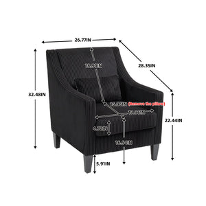 English Elm COOLMORE Modern Accent Chair with Corduroy Upholstery, Solid Wood Frame, Supportive Dual Pillows for Cozy Living Spaces Black W395P195364