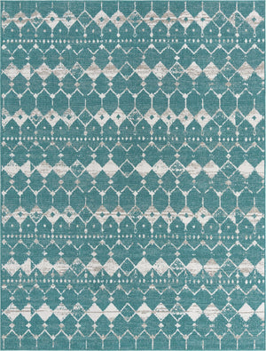Unique Loom Outdoor Trellis Cardak Machine Made Geometric Rug Teal, Ivory/Gray 7' 10" x 10' 0"