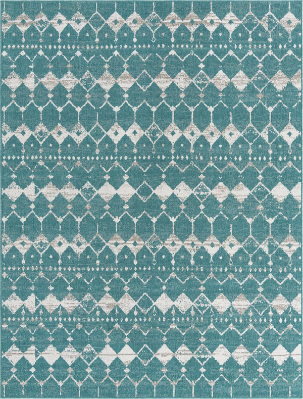 Unique Loom Outdoor Trellis Cardak Machine Made Geometric Rug Teal, Ivory/Gray 7' 10" x 10' 0"