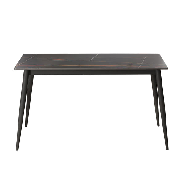 English Elm 55.12" Modern Artificial Stone Dining Table With Black Metal Legs - Seats 6, Easy To Clean & Stylish W1535S00492