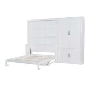 English Elm Queen Murphy Bed with Wardrobe Cabinet Hydraulic Lift Mdf Space Saving Wall Unit White LP000581AAK