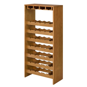 English Elm Oak Seven Tier Freestanding Wine Rack with Stemware Hangers for 35 Bottles Storage B062P184585