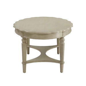 English Elm Oval Noble Scalloped Edge Coffee Table with Turned Tapered Legs and Bottom Shelf, Antique White Finish B016P310529