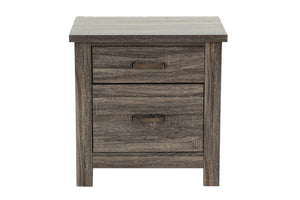 English Elm Natural Weathered Grey Nightstand with 2 Drawers, Mid-Century Tapered Legs, Black Groove Accents, 24"H HSESF00F5476