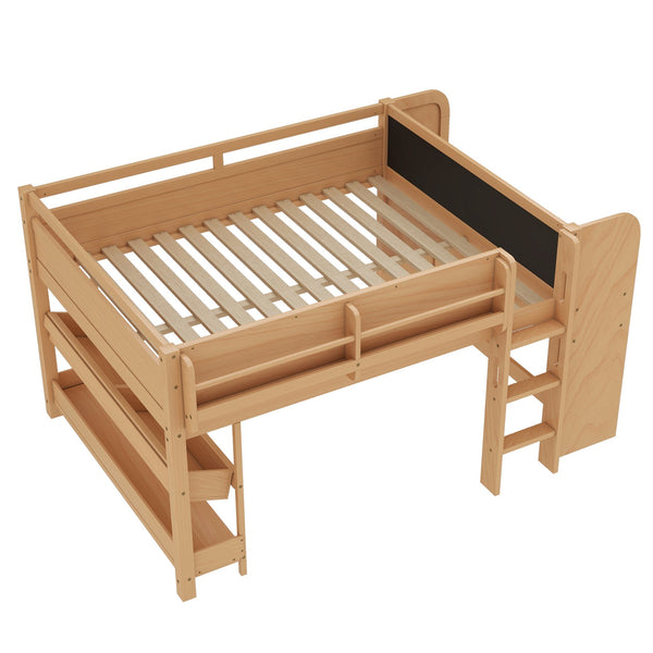 English Elm Twin Low Loft Bed Solid Pine Frame Kids Study Desk Blackboard Storage White W1580S00571