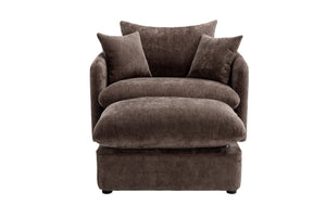 English Elm 360° 360 Swivel Oversized Chenille Armchair with Pocket Spring Seat and Three Throw Pillows Brown W1361S00049