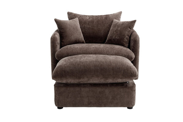 English Elm 360° 360 Swivel Oversized Chenille Armchair with Pocket Spring Seat and Three Throw Pillows Brown W1361S00049