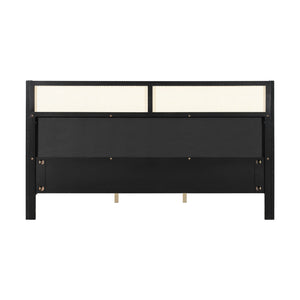 English Elm King Platform Bed Matte Black Frame Green Velvet Headboard Modern Low Profile N770PK375072B
