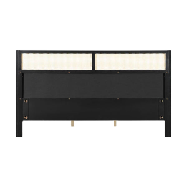 English Elm King Platform Bed Matte Black Frame Green Velvet Headboard Modern Low Profile N770PK375072B
