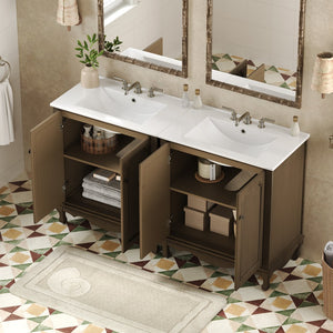 English Elm Christopher Knight Home® - 60" Retro Double Sink Bathroom Vanity Set with Soft-Close Doors, Adjustable Shelves, Rubberwood Legs Antique brown N817P245317L