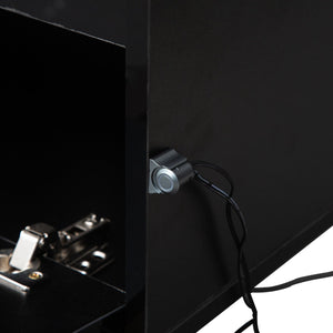 English Elm Floating Wall TV Stand with LED Touch Light, High-Gloss Black Cabinet, 3 Plugs 2 USB Ports, Cord Management W1321P176417