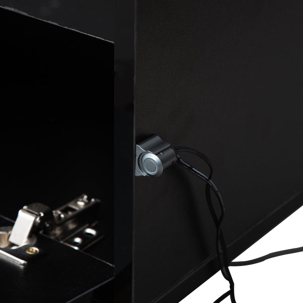 English Elm Floating Wall TV Stand with LED Touch Light, High-Gloss Black Cabinet, 3 Plugs 2 USB Ports, Cord Management W1321P176417