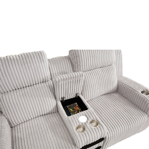 English Elm Recliner Sofa Set Corduroy Upholstered with Bluetooth Speaker and Wireless Charging Pad W3900S00014