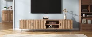 English Elm 78 Inch Low Profile Media Console with Pine Legs Soft Close Doors for Living Room N710P429513P