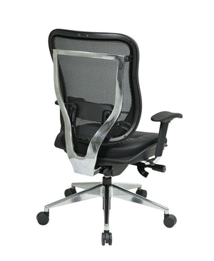 OSP Home Furnishings Executive Ergonomic High Back Office Chair with Mesh Lumbar Genuine Leather Seat Metal Base 818A-41P9C1A8