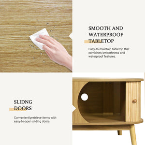 English Elm Rattan Modern Farmhouse TV Stand for TVs up to 75" – Sliding Doors, Rattan Drawers, Solid Wood Legs N710P174917Q