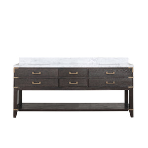 English Elm Brown Oak Double Bath Vanity 80" W With Elegant Carrara Marble Top & Ample Storage Solutions B2731P260329